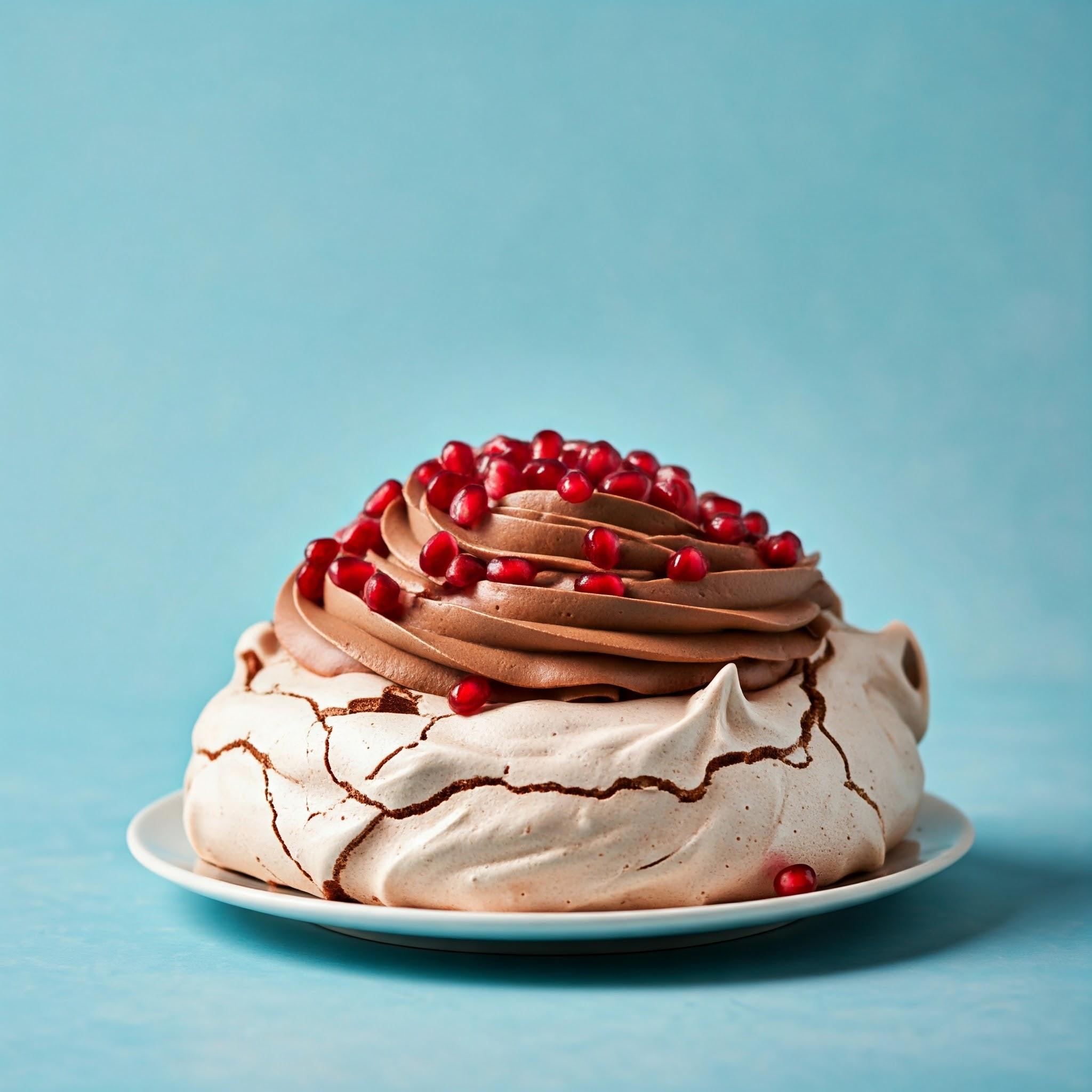 Nar Taneleriyle Süslenmiş Çikolatalı Pavlova Tarifi