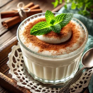 tavuk göğsü tatlısı Tencerede pişirilen Tavuk Göğsü harcı, süt ve nişasta ile karıştırılıyor.