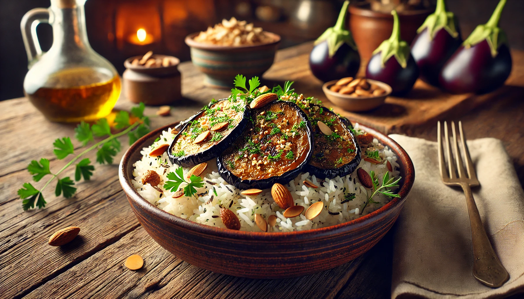 Köz Patlıcanlı Hindistancevizi Pilavı Tarifi