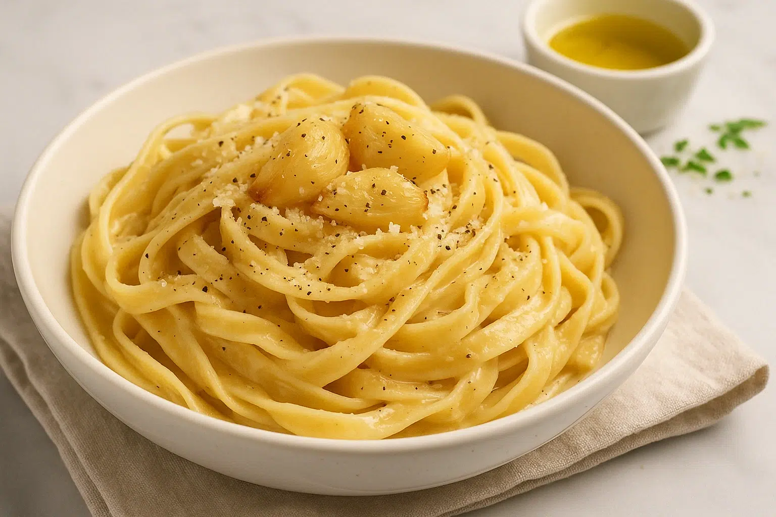 Sarımsak Konfitli Kremsi Makarna Tarifi